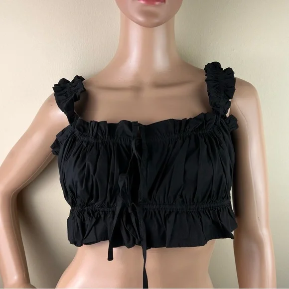 NEW WEWOREWHAT BLACK DOUBLE TIE CROP TOP - Picture 2 of 4